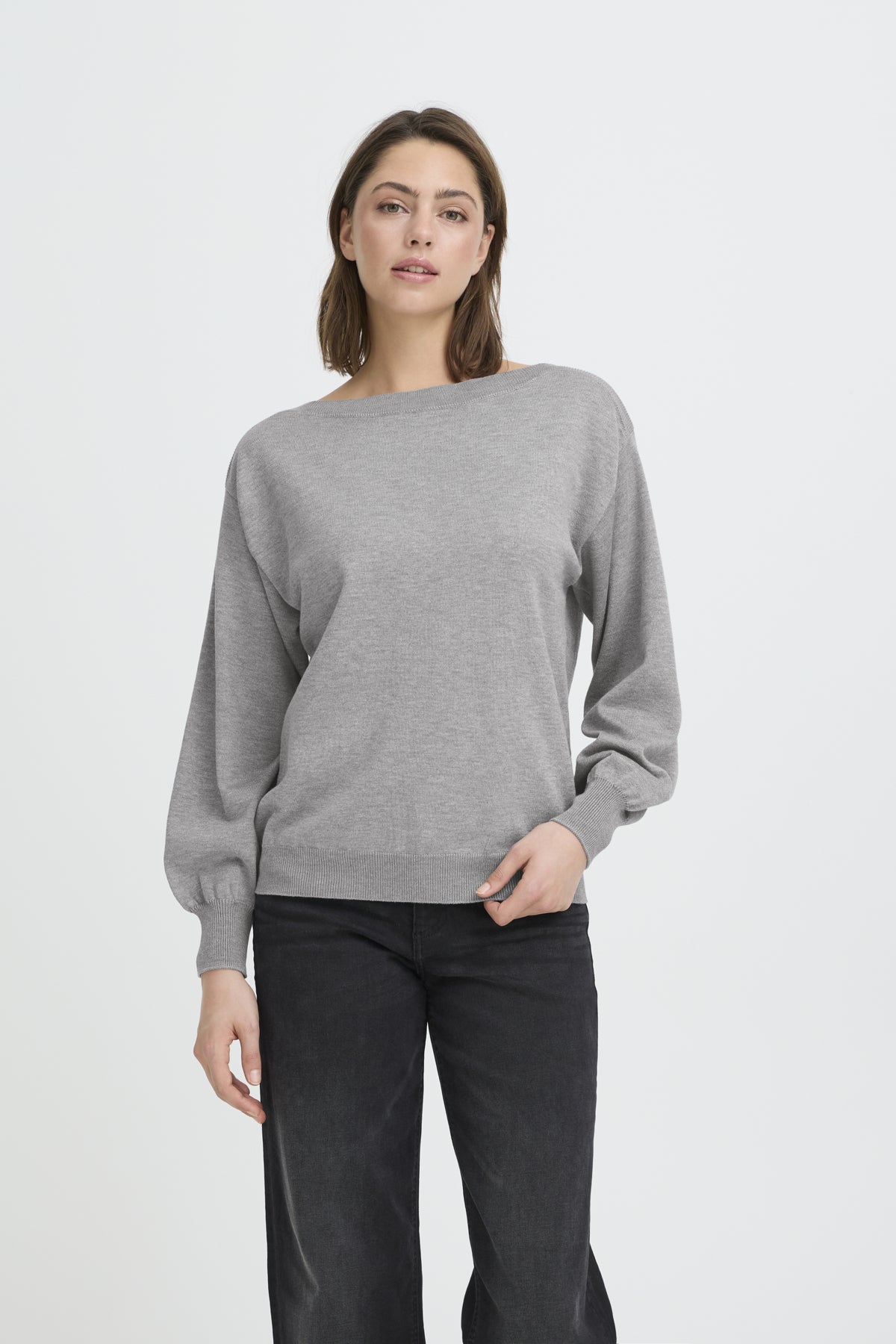 IHLULS BOAT NECK LS Light grey melange - 200317 - 20125811