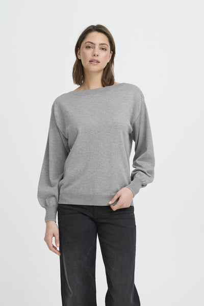IHLULS BOAT NECK LS Light grey melange - 200317 - 20125811 Thumbnail