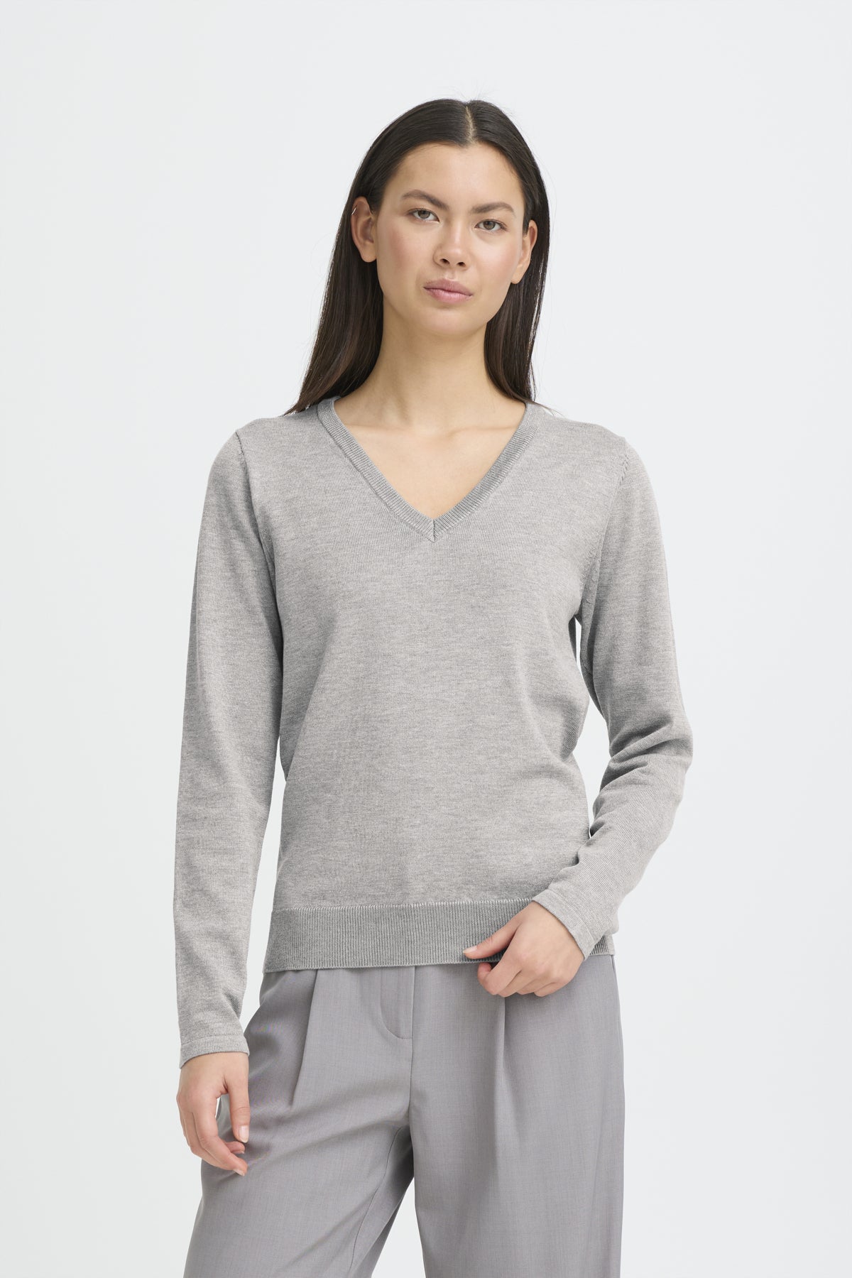 IHLULS V-NECK LS Light grey melange - 200317 - 20125815