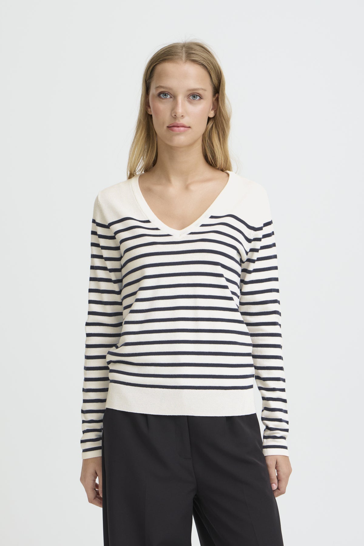 IHLULS V-NECK LS SOLID + WHITE TE STRIPE - 9000 - 20125815