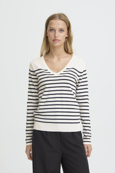 IHLULS V-NECK LS SOLID + WHITE TE STRIPE - 9000 - 20125815 Thumbnail