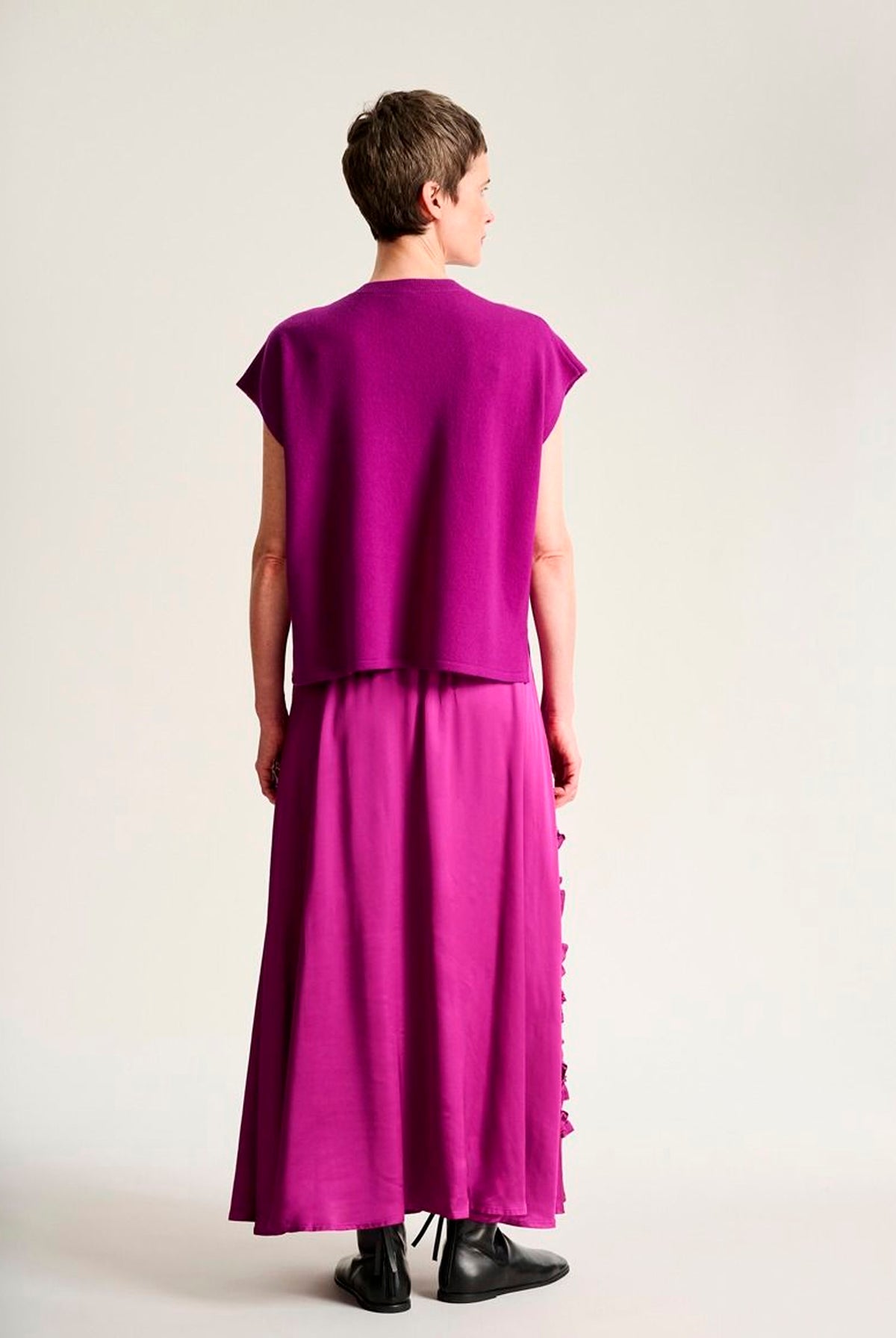Kumo cashmere bluse med knappe PINK PURPLE - 266-1080-5884