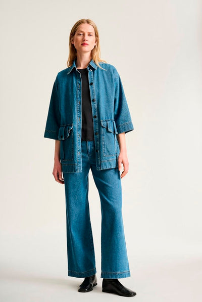 Hayato lang jakke Blue Denim - 266-2483-5837 Thumbnail