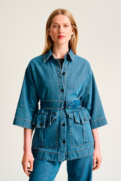 Hayato lang jakke Blue Denim - 266-2483-5837 Thumbnail