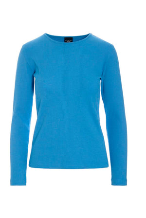 Naibu rib langærmet bluse Lake Blue - 266-4079-5342
