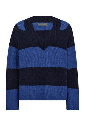 MMTaci Stripe LS V-Neck Knit Maritime Blue - 173090