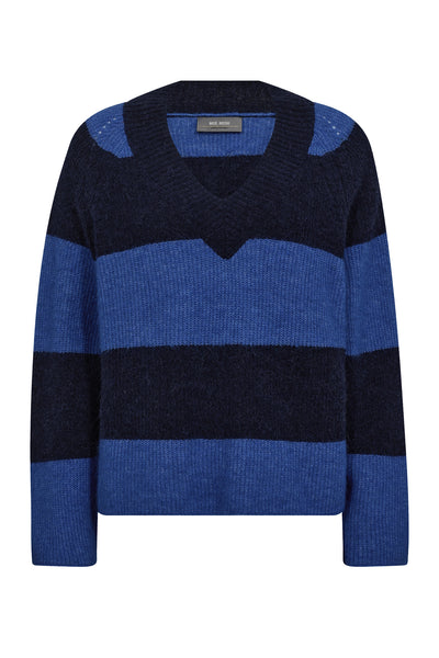 MMTaci Stripe LS V-Neck Knit Maritime Blue - 173090 Thumbnail
