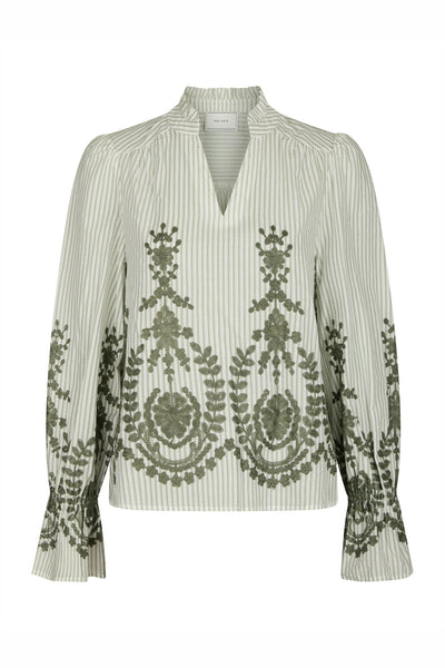 Amara Stripe Emb Blouse DUSTY GREEN - 163363 Thumbnail