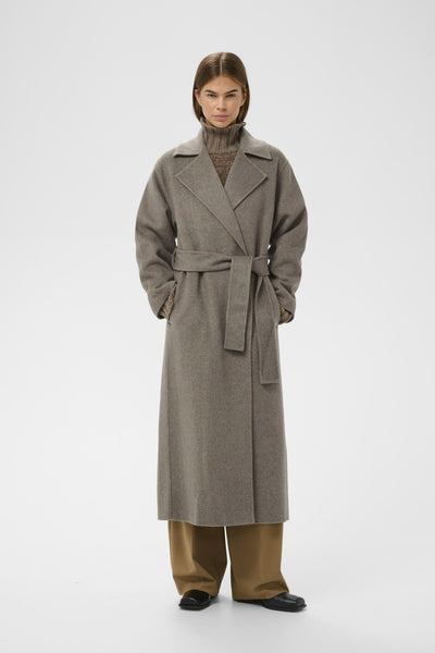 YillaIW Long Coat Sandy Grey Melange - 30110608 Thumbnail