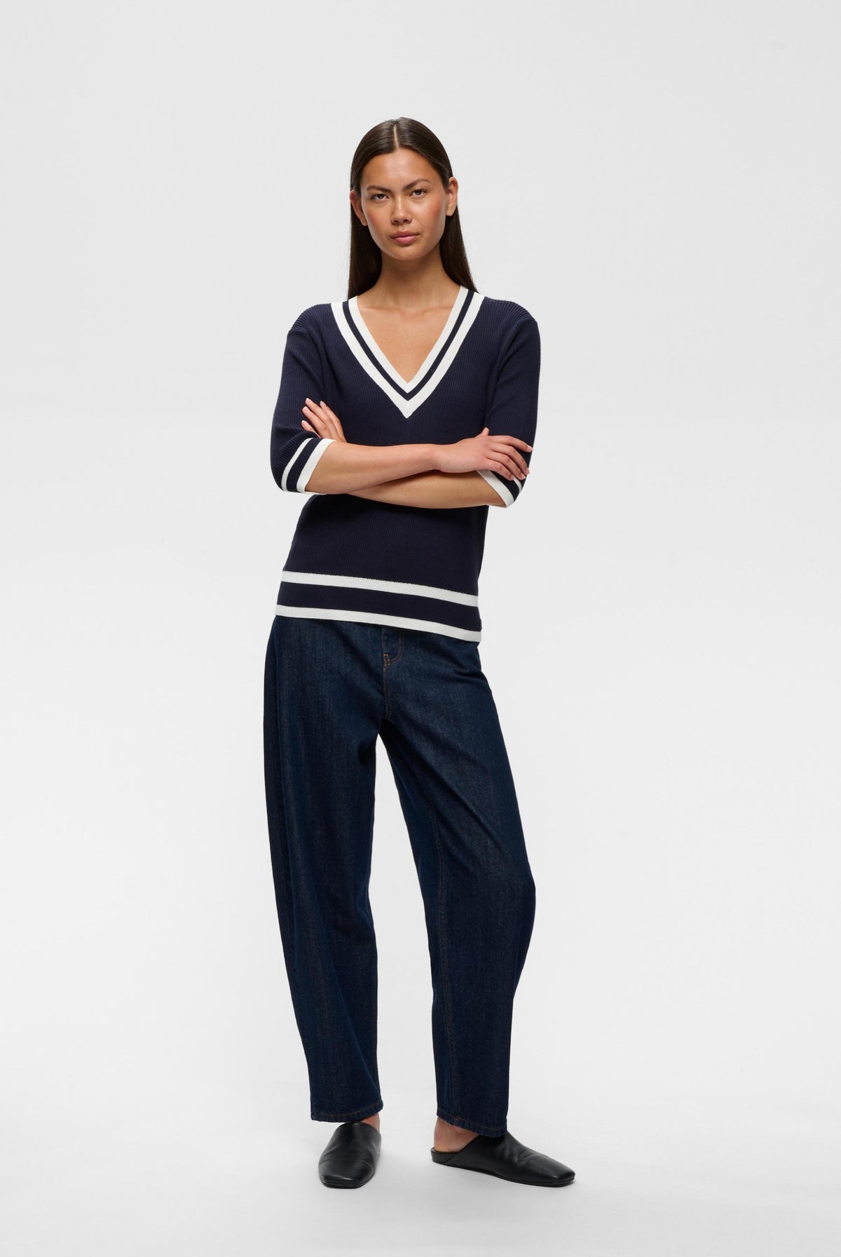 LeenahIW V-Neck Blouse Marine/Vanilla - 302665 - 30110675