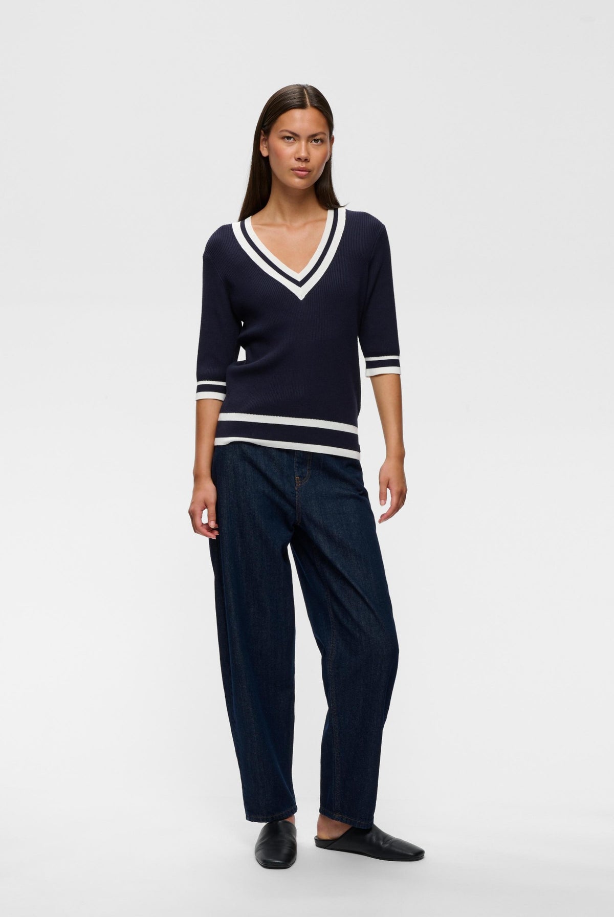 LeenahIW V-Neck Blouse Marine/Vanilla - 302665 - 30110675