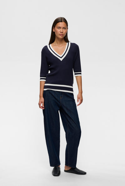 LeenahIW V-Neck Blouse Marine/Vanilla - 302665 - 30110675 Thumbnail