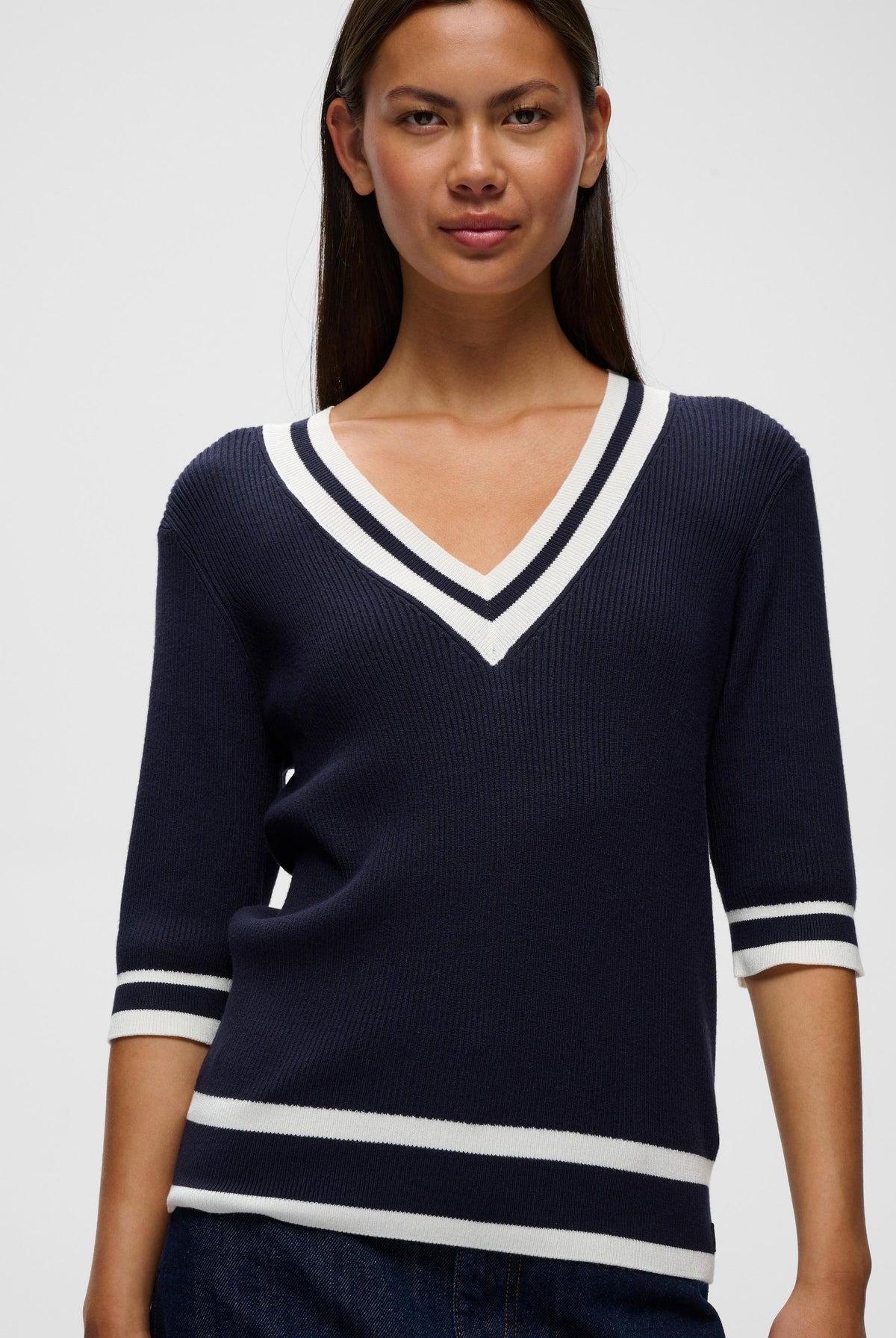 LeenahIW V-Neck Blouse Marine/Vanilla - 302665 - 30110675