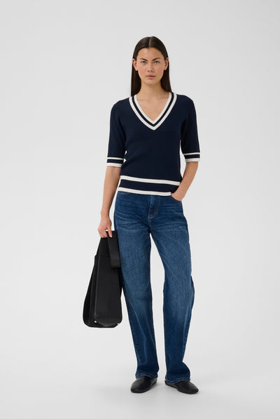LeenahIW V-Neck Blouse Marine/Vanilla - 302665 - 30110675 Thumbnail