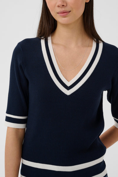 LeenahIW V-Neck Blouse Marine/Vanilla - 302665 - 30110675 Thumbnail