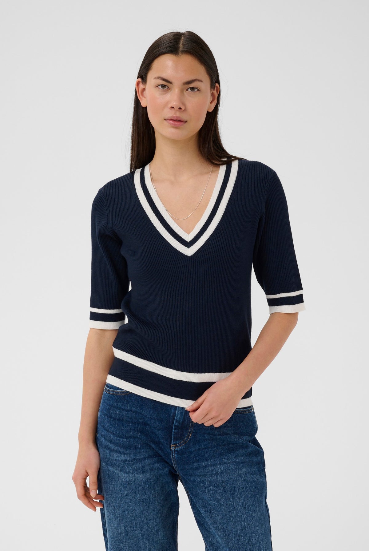 LeenahIW V-Neck Blouse Marine/Vanilla - 302665 - 30110675