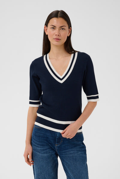 LeenahIW V-Neck Blouse Marine/Vanilla - 302665 - 30110675 Thumbnail