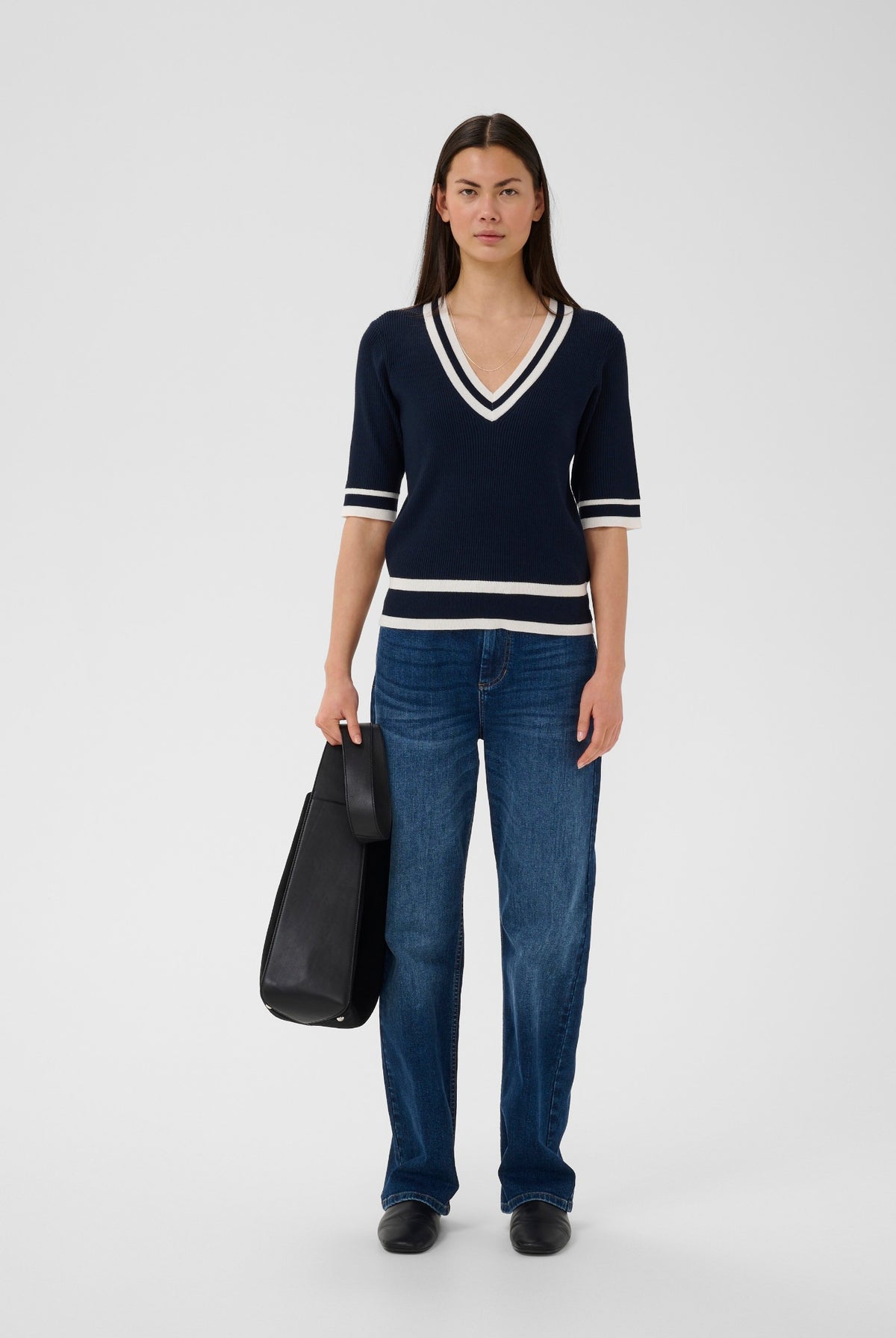 LeenahIW V-Neck Blouse Marine/Vanilla - 302665 - 30110675