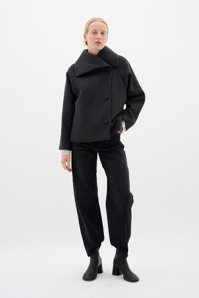 PerryIW Short Coat R Dark grey melange - 30110807 Thumbnail