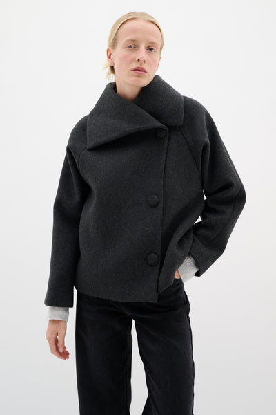 PerryIW Short Coat R Dark grey melange - 30110807 Thumbnail