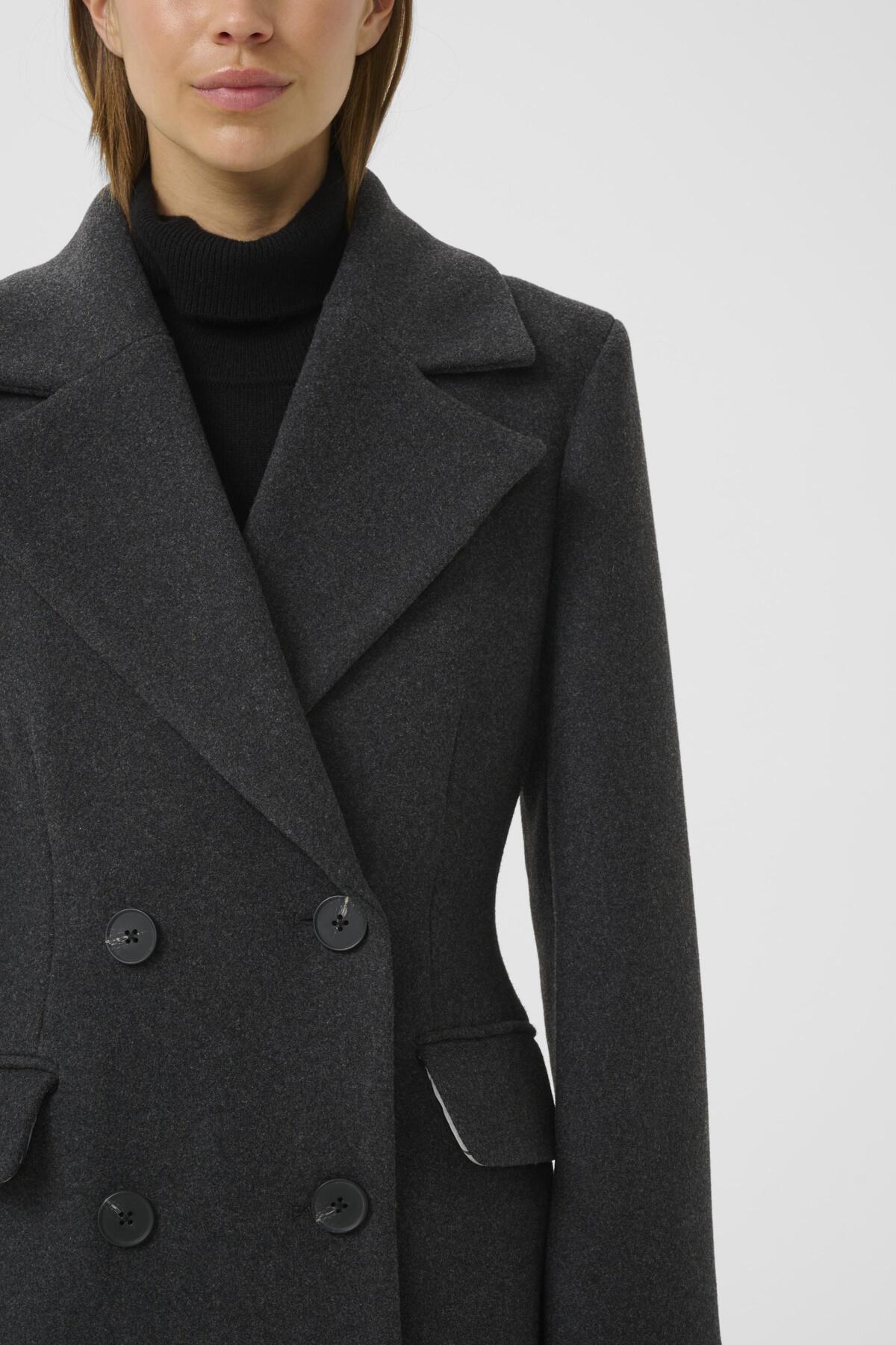 ThoraIW Lapel Coat R Dark grey melange - 30110808