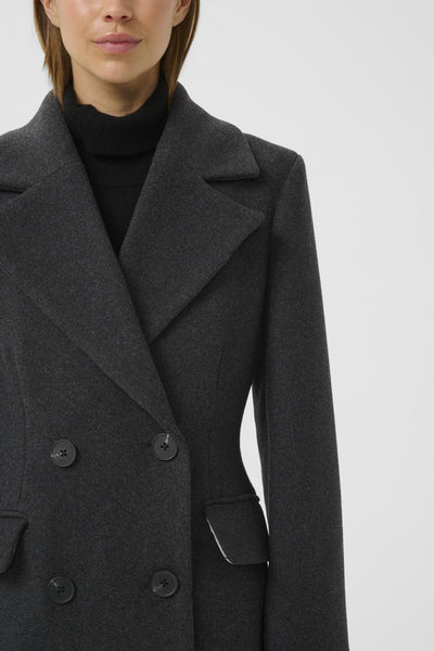 ThoraIW Lapel Coat R Dark grey melange - 30110808 Thumbnail