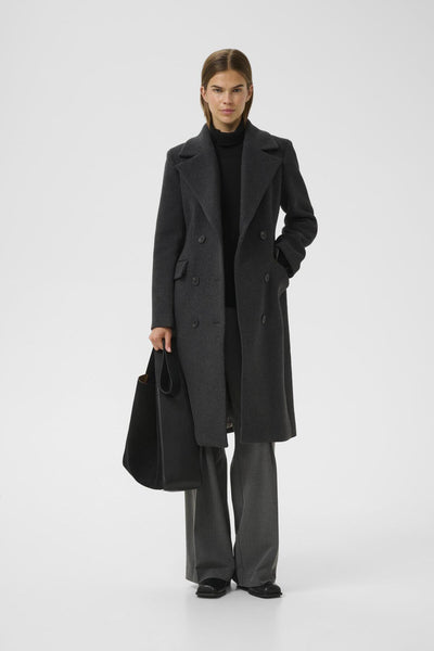 ThoraIW Lapel Coat R Dark grey melange - 30110808 Thumbnail