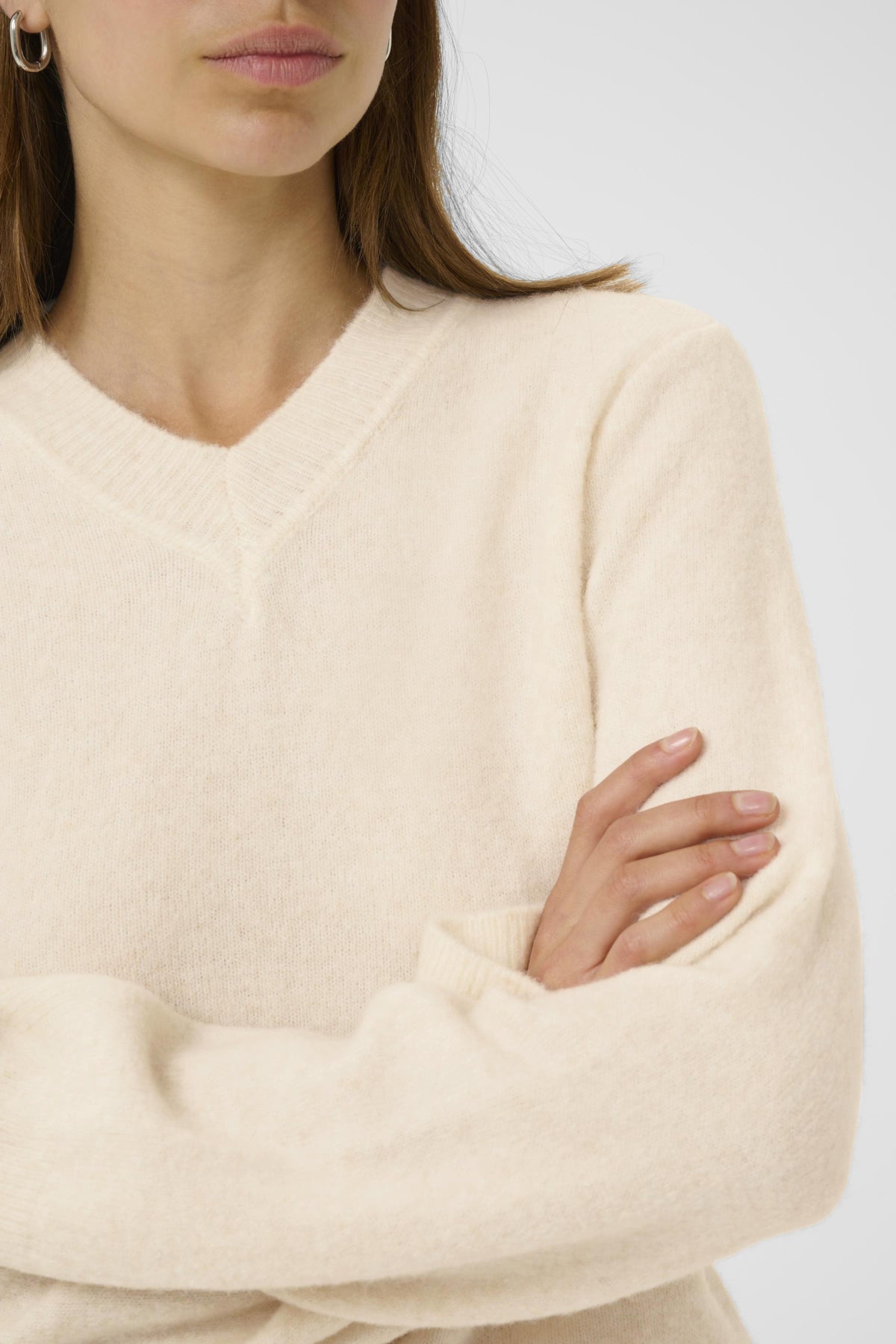 GuniIW V-Neck Whisper White Melange - 30111022