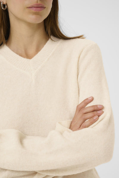 GuniIW V-Neck Whisper White Melange - 30111022 Thumbnail