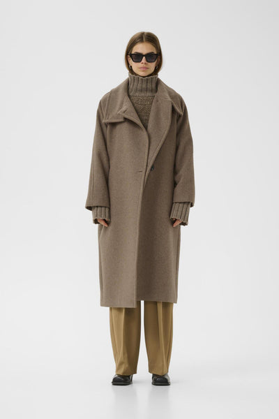 ThoraIW Collar Coat R Mocha Grey Melange - 30111083 Thumbnail