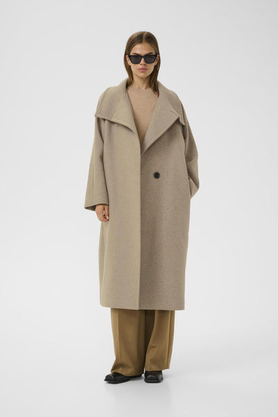 ThoraIW Collar Coat R Sandy Grey Melange - 30111083 Thumbnail