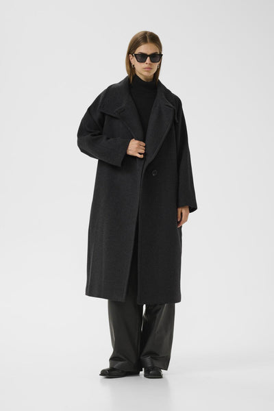 ThoraIW Collar Coat R Dark grey melange - 30111083 Thumbnail