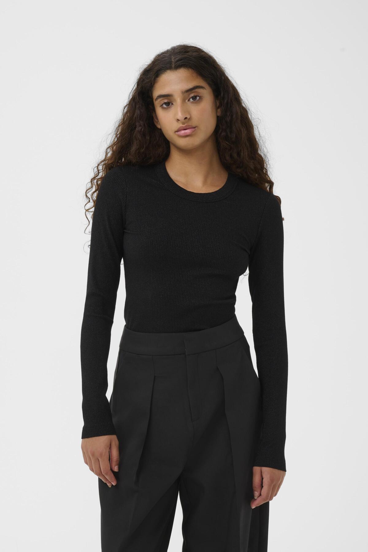 DagnaIW Lurex Tshirt LS Black Glitter - 30111093
