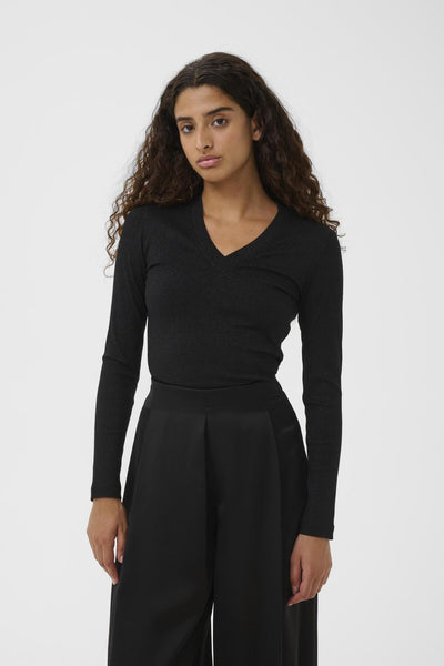 DagnaIW Lurex V-Neck LS Black Glitter - 30111094 Thumbnail