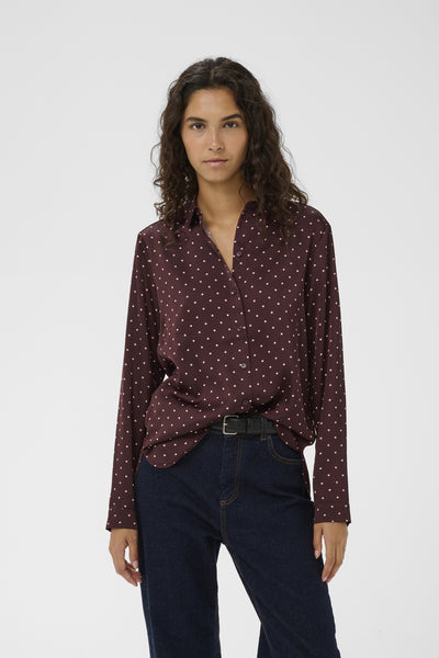 ZaniaIW Shirt Brown Bordeaux Small Dot - 305 - 30111251 Thumbnail