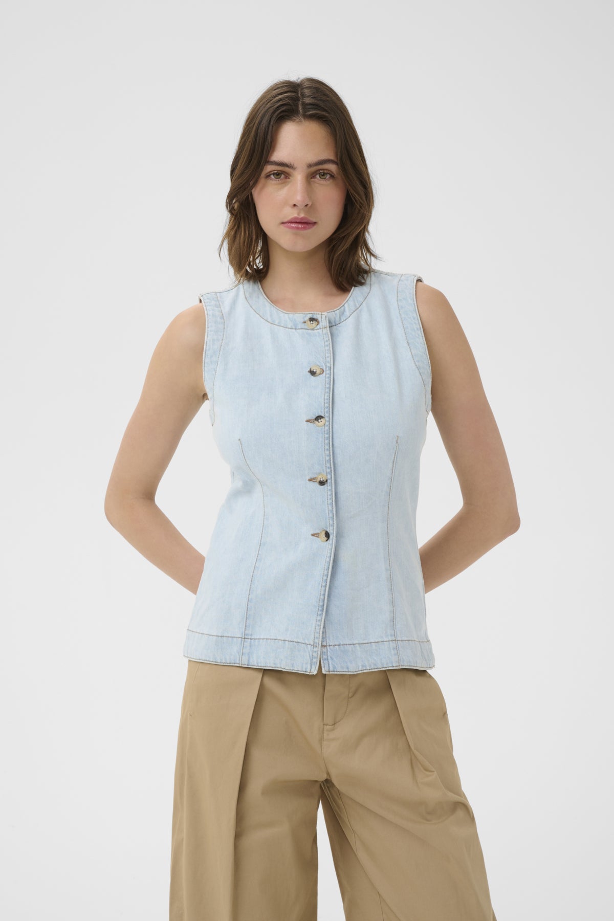 ELLYIW WAISTCOAT BLEACHED BLUE DENIM - 90000662 - 30112549