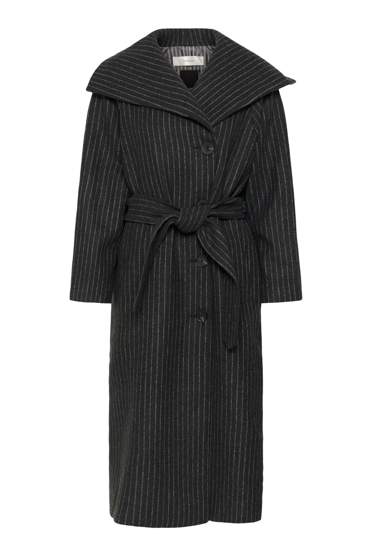 ZORAHIW LONG COAT PINSTRIPED DARK GREY MELANGE PINSTRIPE - - 30112650