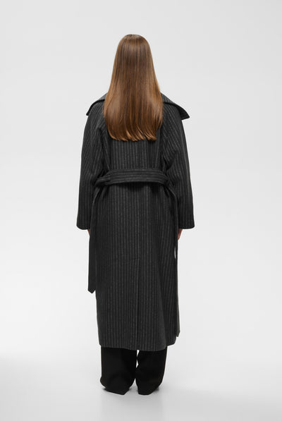 ZORAHIW LONG COAT PINSTRIPED DARK GREY MELANGE PINSTRIPE - - 30112650 Thumbnail
