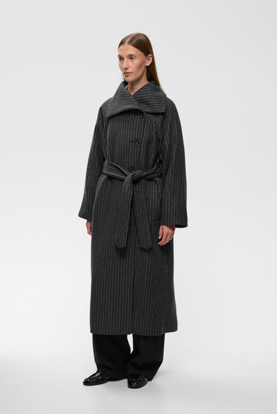 ZORAHIW LONG COAT PINSTRIPED DARK GREY MELANGE PINSTRIPE - - 30112650 Thumbnail