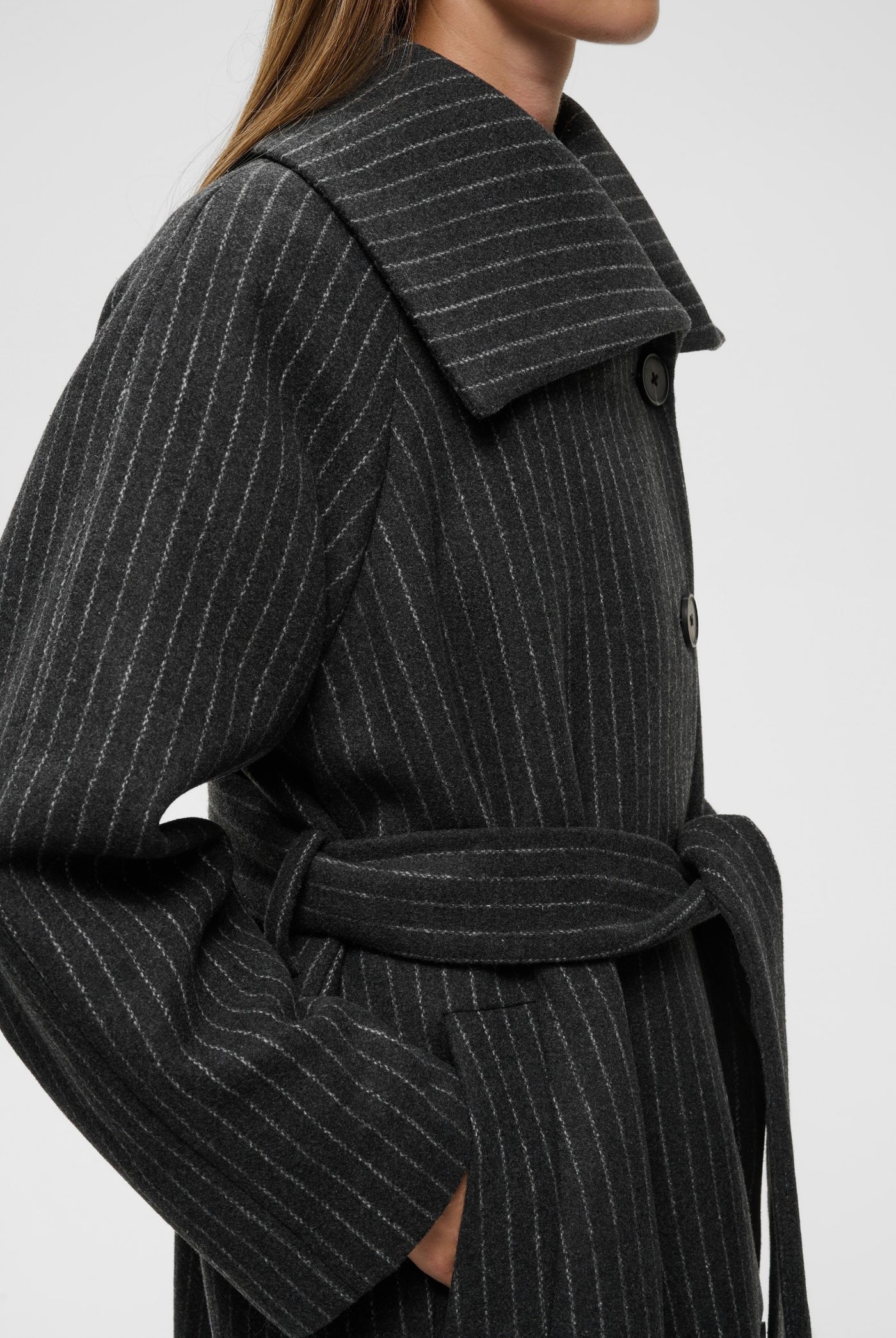 ZORAHIW LONG COAT PINSTRIPED DARK GREY MELANGE PINSTRIPE - - 30112650