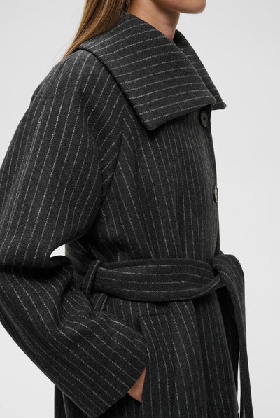 ZORAHIW LONG COAT PINSTRIPED DARK GREY MELANGE PINSTRIPE - - 30112650 Thumbnail