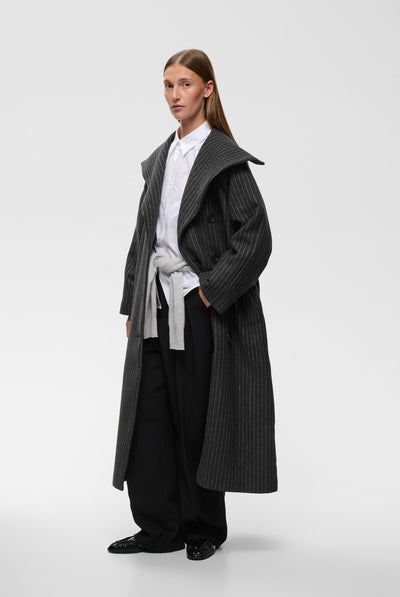 ZORAHIW LONG COAT PINSTRIPED DARK GREY MELANGE PINSTRIPE - - 30112650 Thumbnail