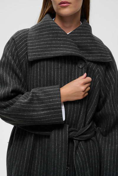 ZORAHIW LONG COAT PINSTRIPED DARK GREY MELANGE PINSTRIPE - - 30112650 Thumbnail