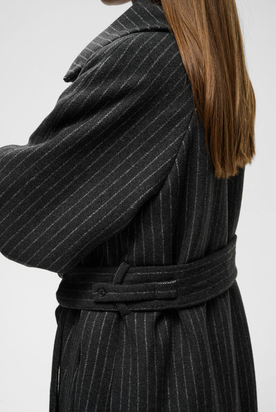ZORAHIW LONG COAT PINSTRIPED DARK GREY MELANGE PINSTRIPE - - 30112650 Thumbnail