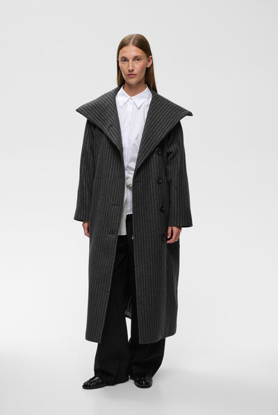 ZORAHIW LONG COAT PINSTRIPED DARK GREY MELANGE PINSTRIPE - - 30112650 Thumbnail