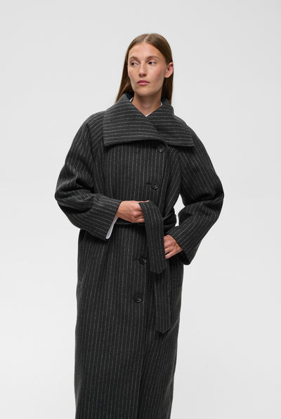 ZORAHIW LONG COAT PINSTRIPED DARK GREY MELANGE PINSTRIPE - - 30112650 Thumbnail