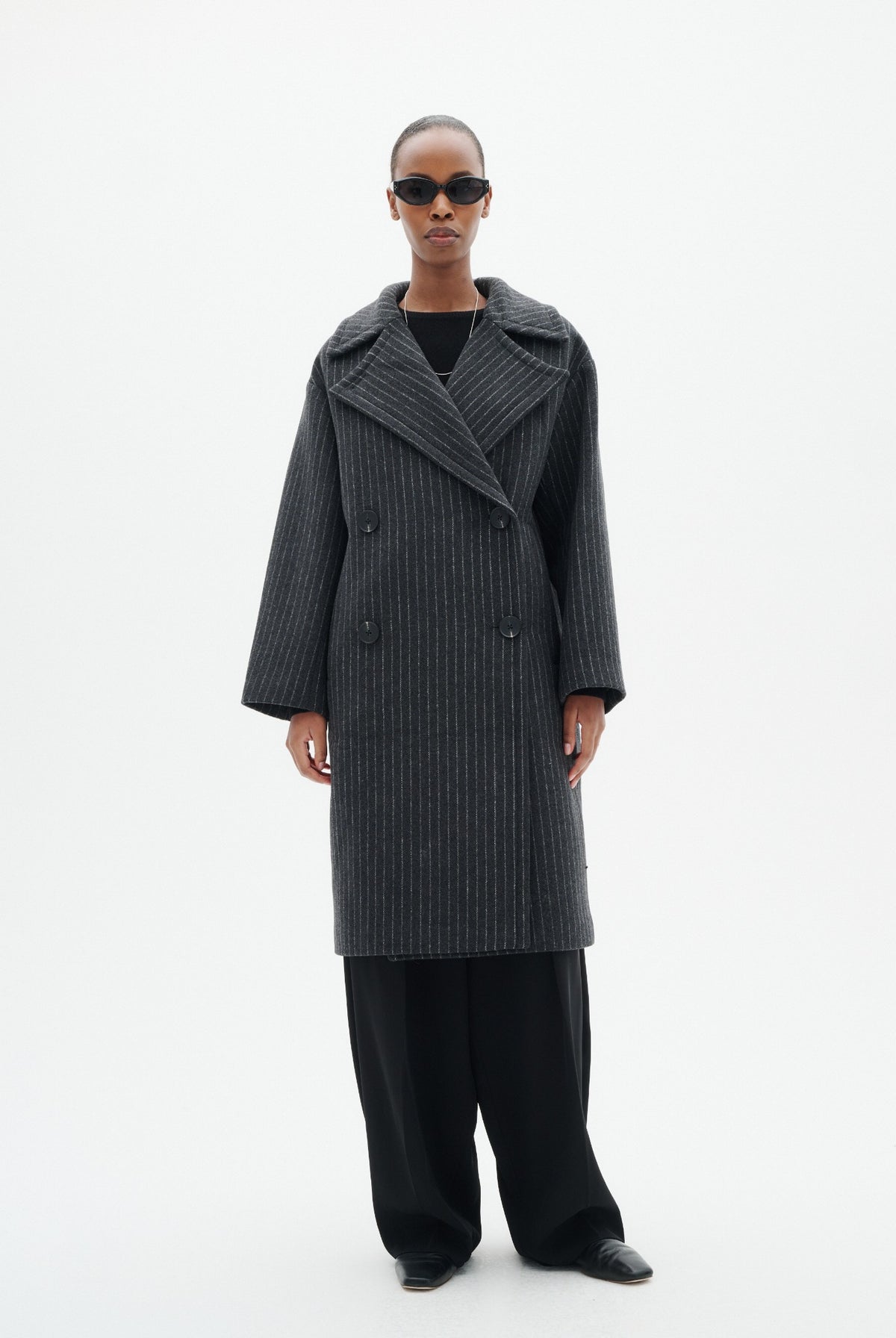 ZORAHIW DB COAT PINSTRIPED DARK GREY MELANGE PINSTRIPE - - 30112651