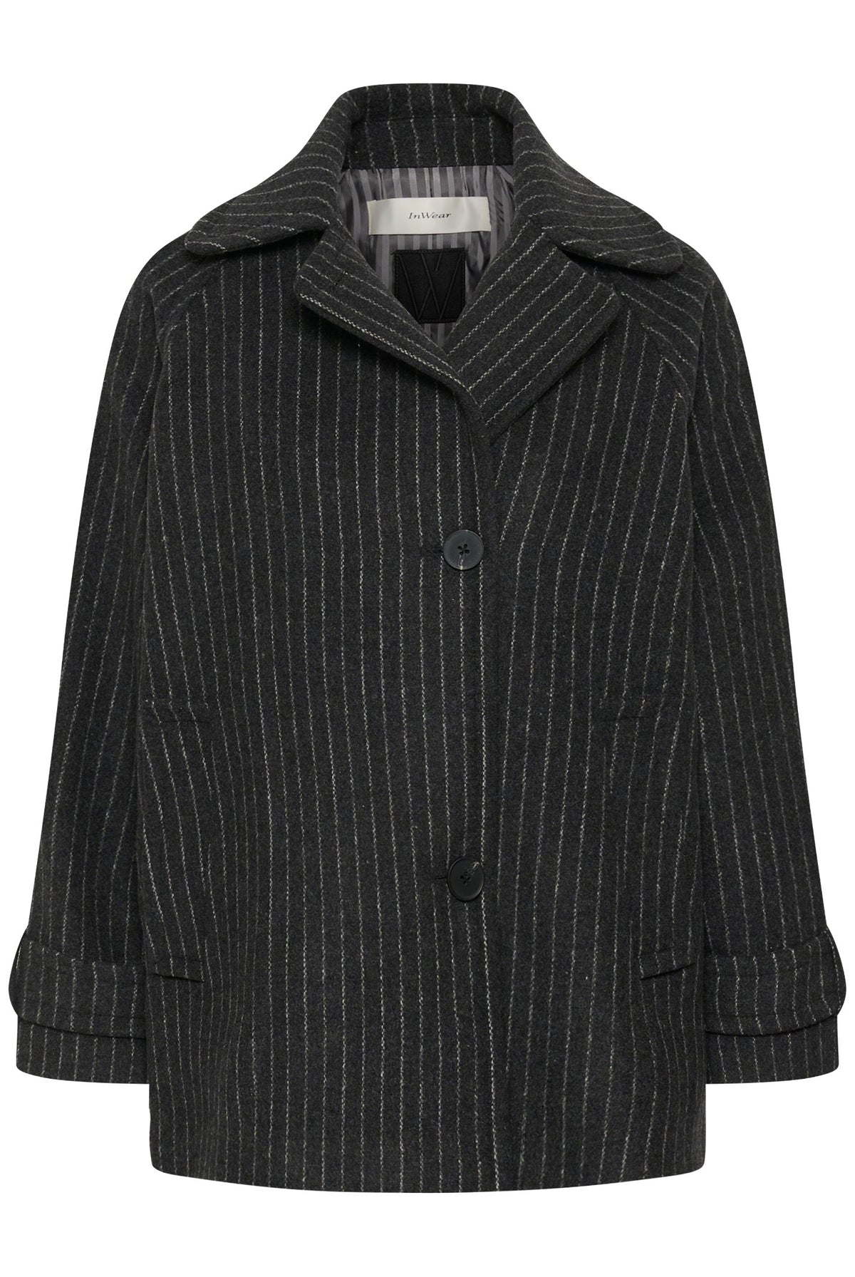 THORAIW MINONA COAT PINSTRIPED DARK GREY MELANGE PINSTRIPE - - 30112652