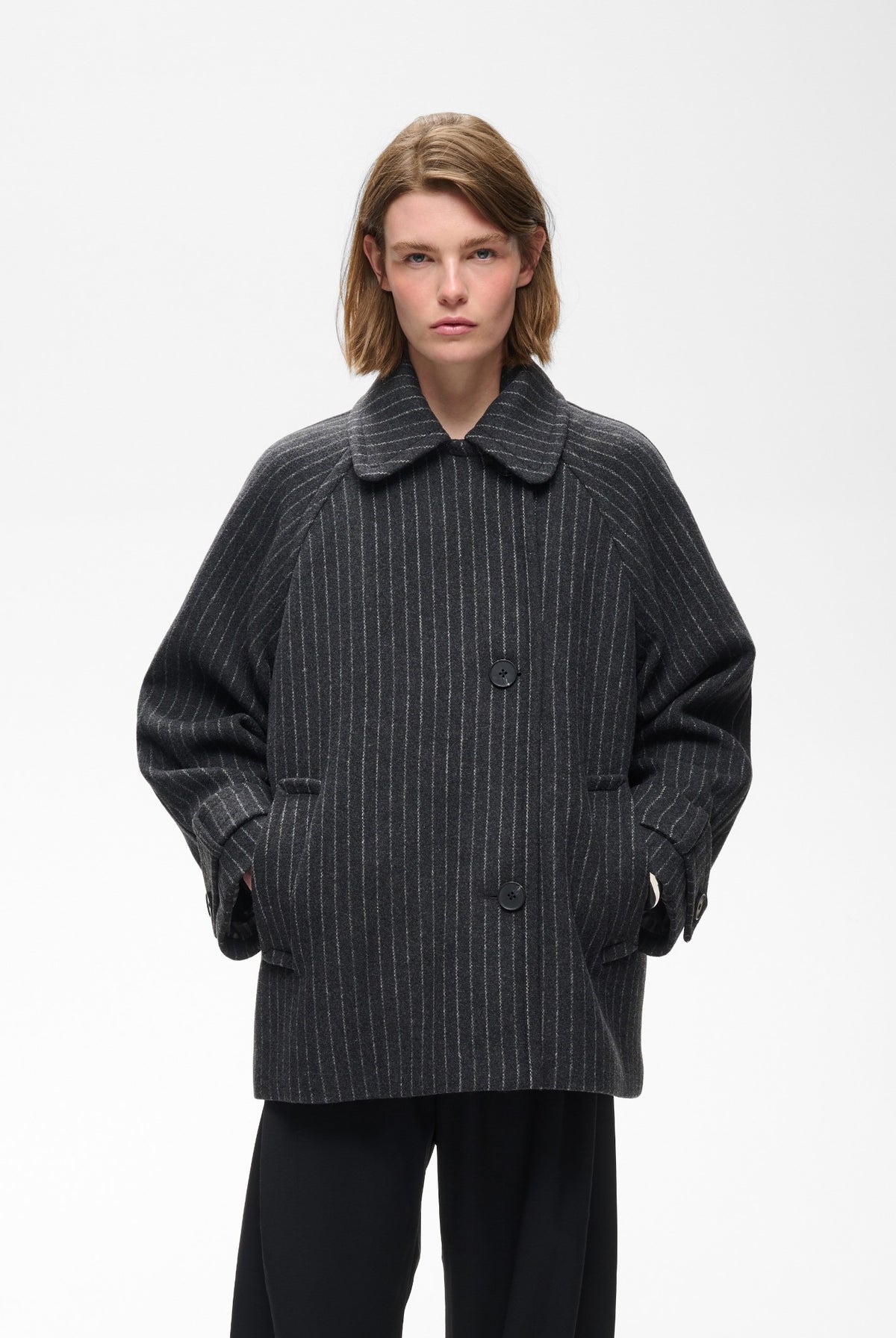 THORAIW MINONA COAT PINSTRIPED DARK GREY MELANGE PINSTRIPE - - 30112652