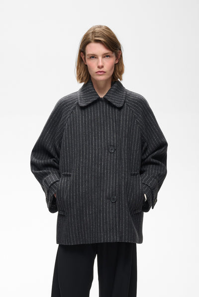 THORAIW MINONA COAT PINSTRIPED DARK GREY MELANGE PINSTRIPE - - 30112652 Thumbnail